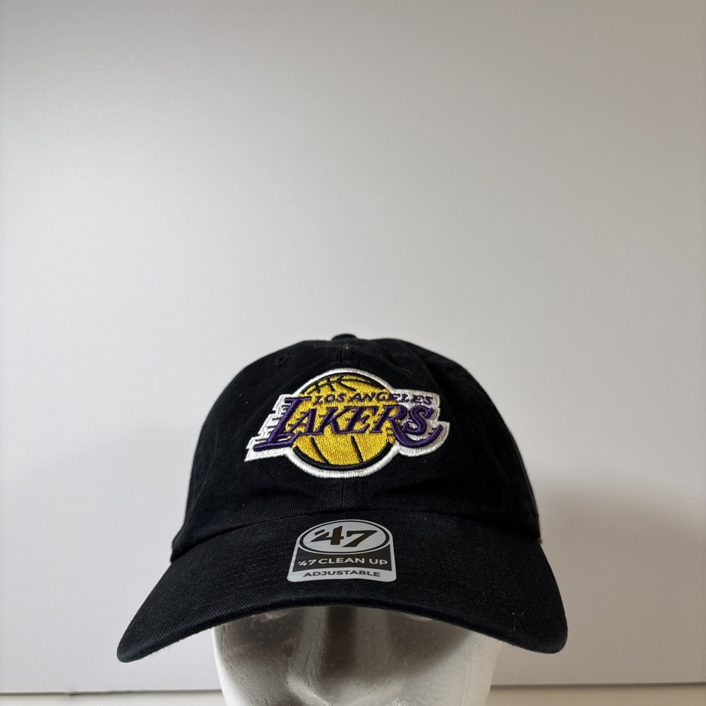 '47 Clean Up Los Angeles Lakers Black NBA Strap Back Dad Hat NEW